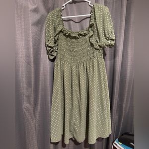Indigo Rose size 1x green with white polka dots knee length dress.